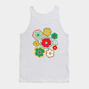 Hippie retro 70s flower pattern in red and green Tank Top